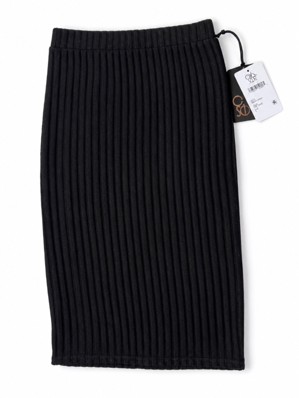 NWT Chaser Black Rib Knit Pencil Skirt Stretch Bodycon Pull-On Size S